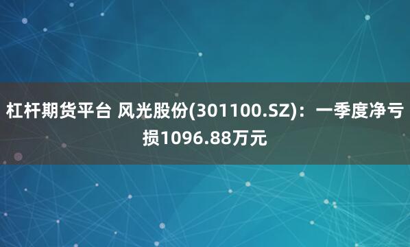 杠杆期货平台 风光股份(301100.SZ)：一季度净亏损1096.88万元