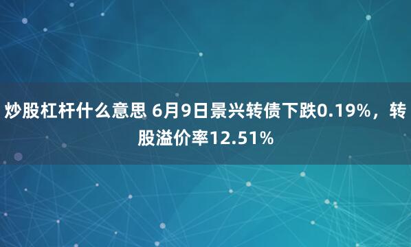 炒股杠杆什么意思 6月9日景兴转债下跌0.19%，转股溢价率12.51%